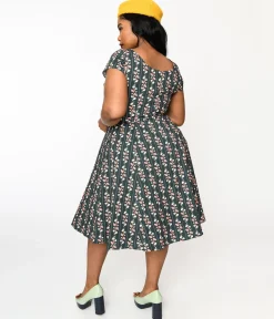 Collectif Green Wallflower Striped Swing Dress