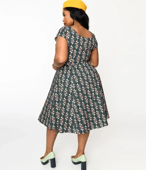 Collectif Green Wallflower Striped Swing Dress