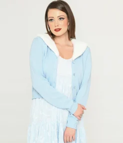 Collectif Light Blue & Faux Fur Collar Cardigan