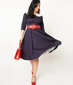 Collectif Navy & White Elle Swing Dress