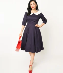 Collectif Navy & White Elle Swing Dress