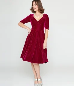 Collectif Plum Velvet Trixie Flare Dress