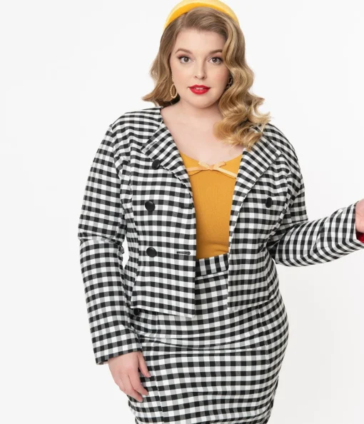 Collectif Plus Size Black & White Gingham Lorinna Jacket