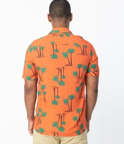 Collectif 1940s Orange & Palm Beach Print Oscar Mens Shirt
