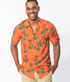 Collectif 1940s Orange & Palm Beach Print Oscar Mens Shirt