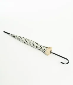 Cream & Black Sparkle Dot Frilled Pagoda Umbrella