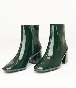 Dark Green Patent Leatherette Booties
