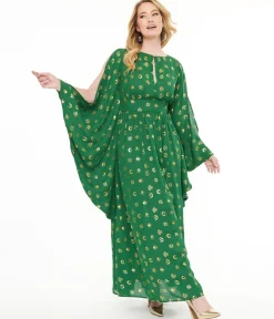 Disney Hocus Pocus Collection by Unique Vintage Green & Gold Moon Print Caftan