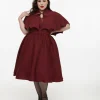Disney Hocus Pocus Collection by Unique Vintage Plus Size Burgundy & Grey Plaid Hocus Pocus Capelet Swing Dress