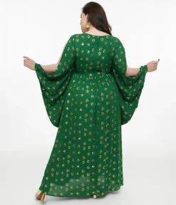 Disney Hocus Pocus Collection by Unique Vintage Plus Size Green & Gold Moon Print Caftan