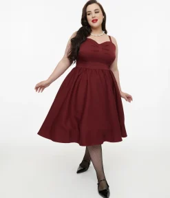 Disney Hocus Pocus Collection by Unique Vintage Plus Size Burgundy & Grey Plaid Hocus Pocus Capelet Swing Dress