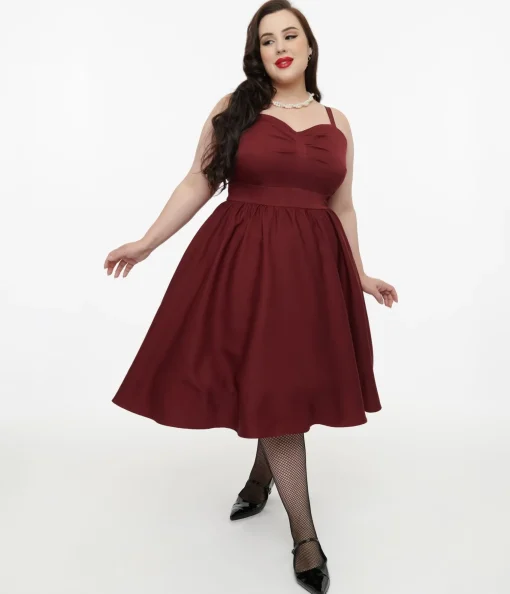 Disney Hocus Pocus Collection by Unique Vintage Plus Size Burgundy & Grey Plaid Hocus Pocus Capelet Swing Dress