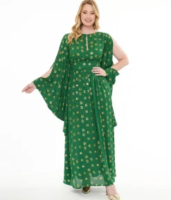 Disney Hocus Pocus Collection by Unique Vintage Green & Gold Moon Print Caftan