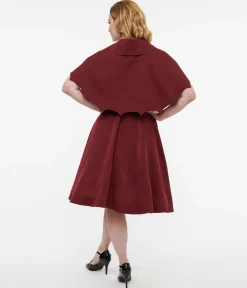 Disney Hocus Pocus Collection by Unique Vintage Burgundy & Grey Plaid Hocus Pocus Capelet Swing Dress