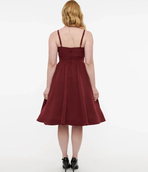 Disney Hocus Pocus Collection by Unique Vintage Burgundy & Grey Plaid Hocus Pocus Capelet Swing Dress