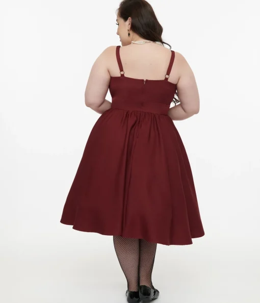 Disney Hocus Pocus Collection by Unique Vintage Plus Size Burgundy & Grey Plaid Hocus Pocus Capelet Swing Dress