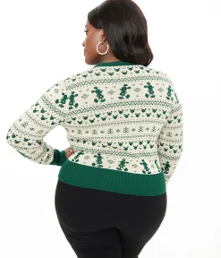 Disney Holiday Collection by Unique Vintage Plus Size Green Mickey Fair Isle Jacquard Sweater Cardigan