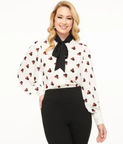Disney Mickey & Friends Collection by Unique Vintage White Minnie Mouse Stamp Print Gwen Blouse