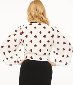 Disney Mickey & Friends Collection by Unique Vintage White Minnie Mouse Stamp Print Gwen Blouse
