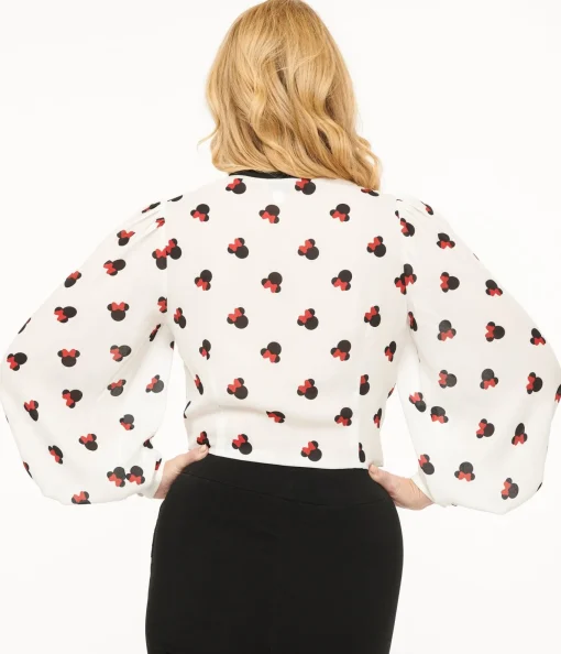 Disney Mickey & Friends Collection by Unique Vintage White Minnie Mouse Stamp Print Gwen Blouse