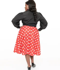 Disney Mickey & Friends Collection by Unique Vintage Plus Size Red & White Polka Dot Mickey Mouse Vivien Swing Skirt