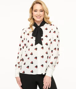 Disney Mickey & Friends Collection by Unique Vintage White Minnie Mouse Stamp Print Gwen Blouse
