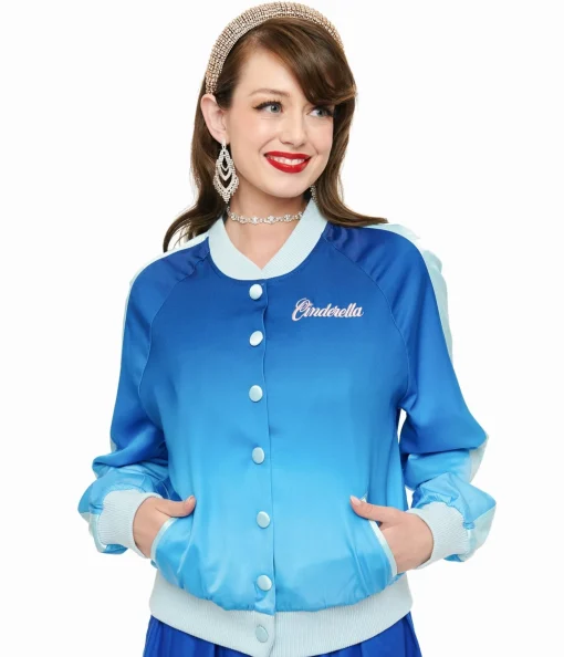 Disney Princess collection by Unique Vintage Cinderella Blue Ombre Long Sleeve Bomber Jacket