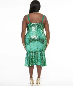 Disney Princess collection by Unique Vintage Plus Size Princess Ariel Green & Gold Sequin Wiggle Dress