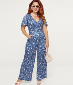Dolly & Dotty Blue Floral & Hedgehog Print Charlotte Jumpsuit