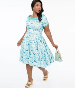 Dolly & Dotty 1950s Baby Blue Whale Print Darlene Swing Dress
