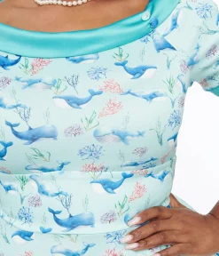 Dolly & Dotty 1950s Baby Blue Whale Print Darlene Swing Dress