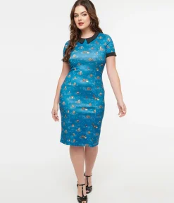 Dolly & Dotty 1950s Blue Otter Print Toni Wiggle Dress