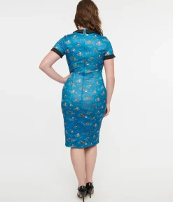 Dolly & Dotty 1950s Blue Otter Print Toni Wiggle Dress