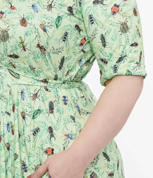 Dolly & Dotty 1950s Mint Green Nothing But Bugs Print Matilda Wrap Dress