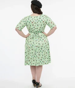 Dolly & Dotty 1950s Mint Green Nothing But Bugs Print Matilda Wrap Dress