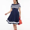Dolly & Dotty 1950s Navy & White Striped Sailor Swing Dress