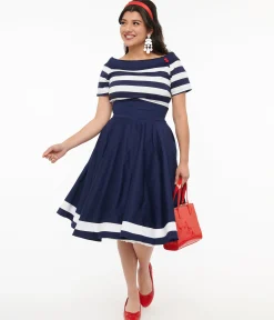 Dolly & Dotty 1950s Navy & White Striped Sailor Swing Dress