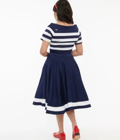 Dolly & Dotty 1950s Navy & White Striped Sailor Swing Dress