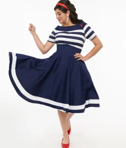 Dolly & Dotty 1950s Navy & White Striped Sailor Swing Dress