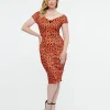 Dolly & Dotty 1950s Orange Cheetah Print Beryl Wiggle Dress