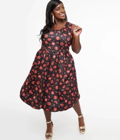 Dolly & Dotty 1950s Red Lip & Cherry Amanda Swing Dress