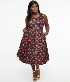Dolly & Dotty 1950s Red Lip & Cherry Amanda Swing Dress