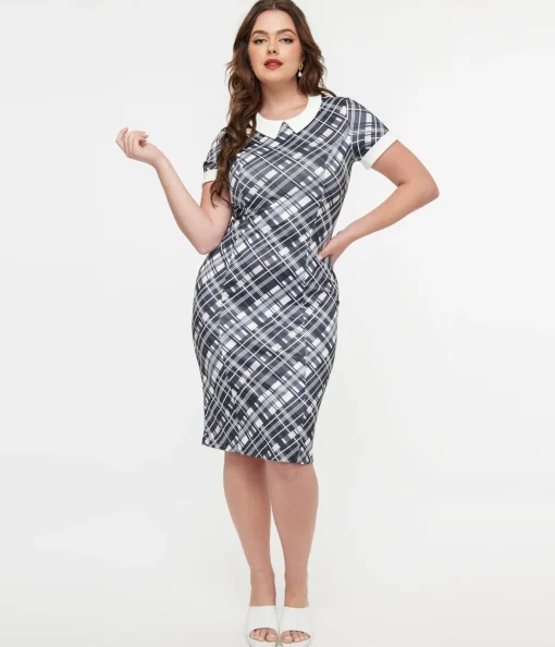 Dolly & Dotty 1950s White & Black Checkered Toni Wiggle Dress