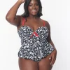 Emily The Strange x Unique Vintage Plus Size Black & White Tankini Swim Top