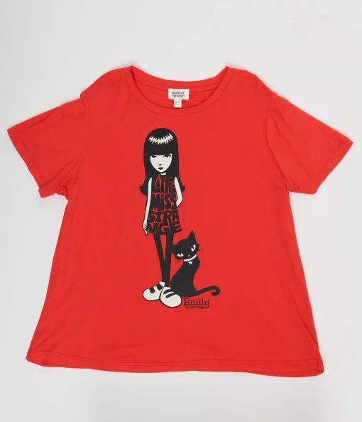 Emily The Strange x Unique Vintage Red Little Miss Strange Fitted Graphic Tee
