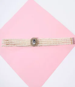 Faux Pearl & Rhinestone Buckle Cinch Belt