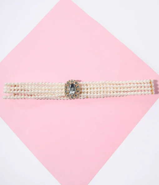 Faux Pearl & Rhinestone Buckle Cinch Belt