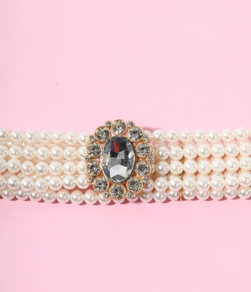Faux Pearl & Rhinestone Buckle Cinch Belt