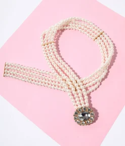 Faux Pearl & Rhinestone Buckle Cinch Belt