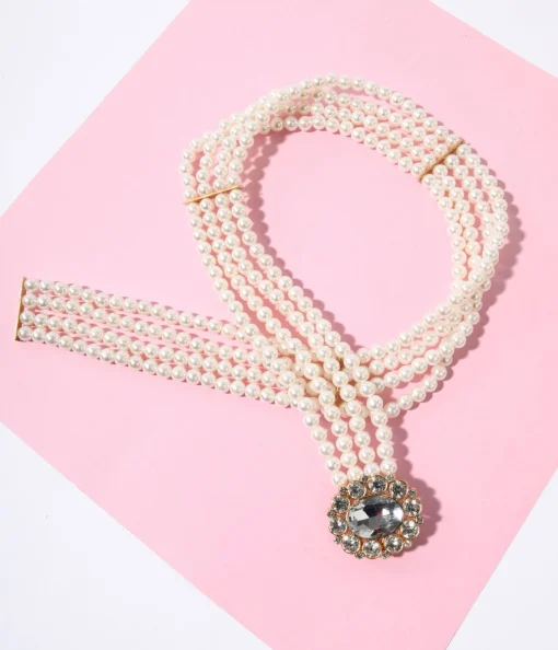 Faux Pearl & Rhinestone Buckle Cinch Belt
